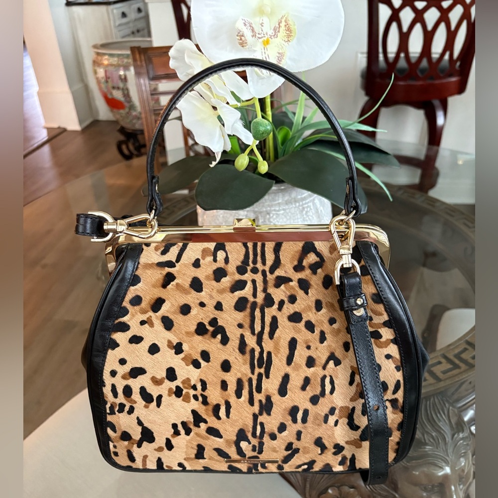 Leopard Print Handbag with Black Accents